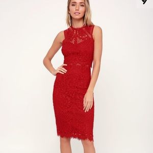 Lace Red Lulus Midi Dress